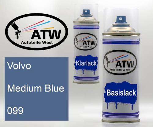 Volvo, Medium Blue, 099: 400ml Sprühdose + 400ml Klarlack - Set, von ATW Autoteile West.